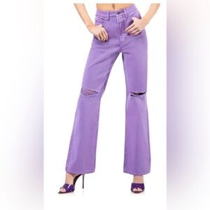 AFRM Oden High Waist Jean Flare Leg Knee Hole Purple NEW Women's Purple Jeans 26